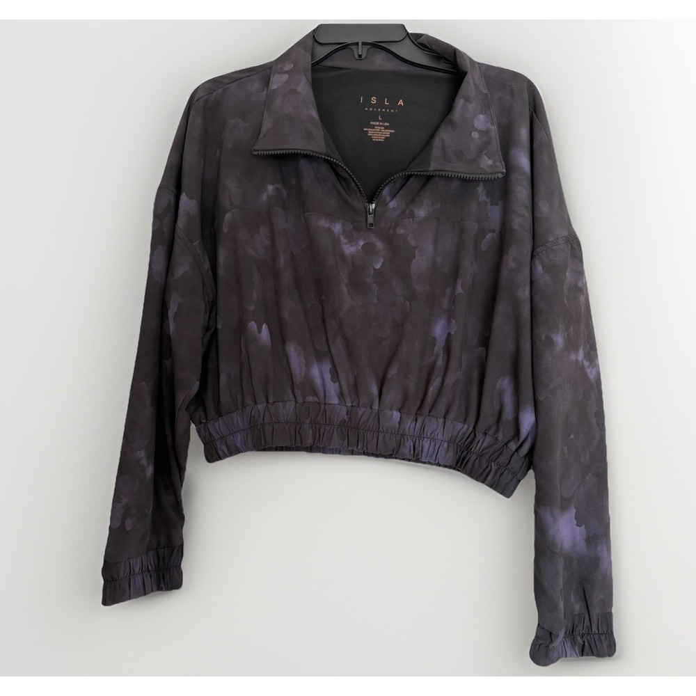 ISLA Movement Cropped 1/4 Zip Athletic Jacket Size L‎ Black Purple Tie Dye